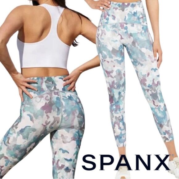 New Spanx Womens Booty Boost Active 7/8 Leggings Painted Camo Size Medium - Picture 1 of 13